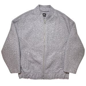 ZARA Oversized Boucle Bomber Jacket XS-S Light Gray Marl Zip Front